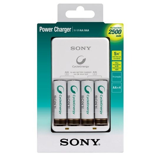 Carregador com Pilhas AA Sony de AA2500mAH Carregador com Pilhas AA Sony de AA2500mAH