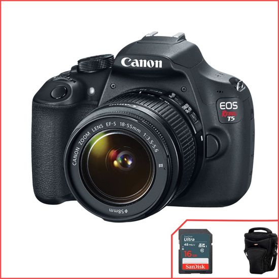 Canon EOS T5 com Lente 18-55mm f3.5-5.6 III + Cartão 16Gb + Estojo Canon EOS T5 com Lente 18-55mm f3.5-5.6 III + Cartão 16Gb + Estojo