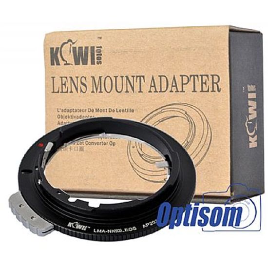 Anel para objetiva Nikon em câmeras Canon EOS com ajuste de diafragma no próprio adaptador Anel para objetiva Nikon em câmeras Canon EOS com ajuste de diafragma no próprio adaptador