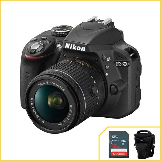Nikon D3300 24.2 MP com Nikon 18-55mm f3.5-5.6 G VR II, Full HD Cartão SanDisk de 16Gb + Bolsa