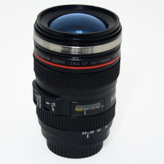 Copo Térmico em Formato de Lente Ef 24-105mm Com tampa transparente Copo Térmico em Formato de Lente Ef 24-105mm Com tampa transparente