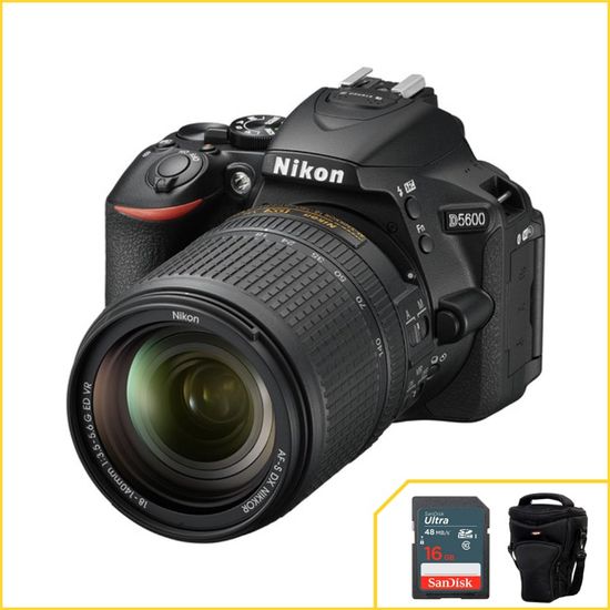 Câmera Nikon D5600 com 18-140mm f/3.5-5.6 G ED VR Wi-Fi Câmera Nikon D5600 com 18-140mm f/3.5-5.6 G ED VR Wi-Fi