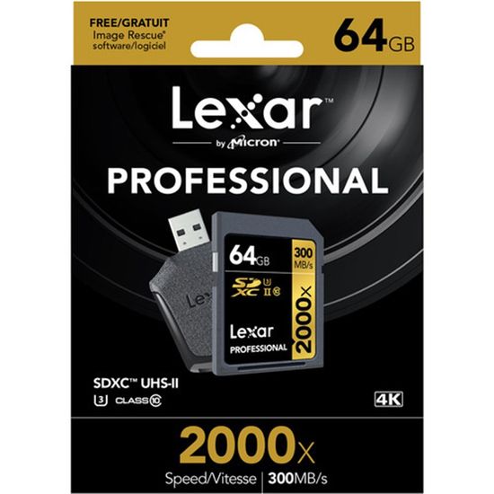 Cartão de Memoria SDHC 64GB 300Mbs 2000x Com Leitor Lexar Cartão de Memoria SDHC 64GB 300Mbs 2000x Com Leitor Lexar