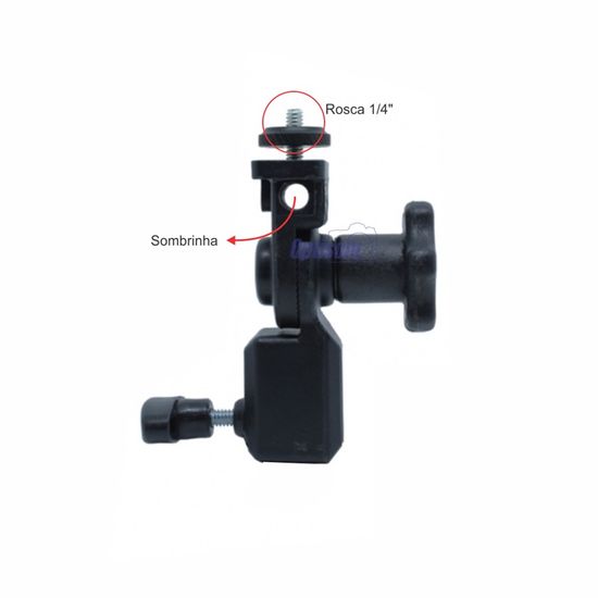 Suporte articulado com rosca 1/4 para flash e iluminadores Suporte articulado com rosca 1/4 para flash e iluminadores