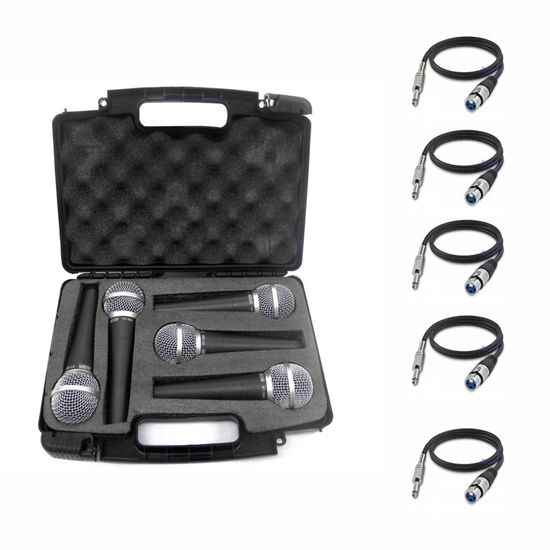 Kit de 5 microfones dinâmico HT58A + Maleta + Cabos XLR/P10