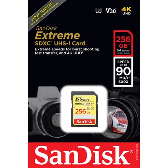 Cartão de Memoria Sandisk Extreme SDXC 256 Gb 90 Mb/s 4K