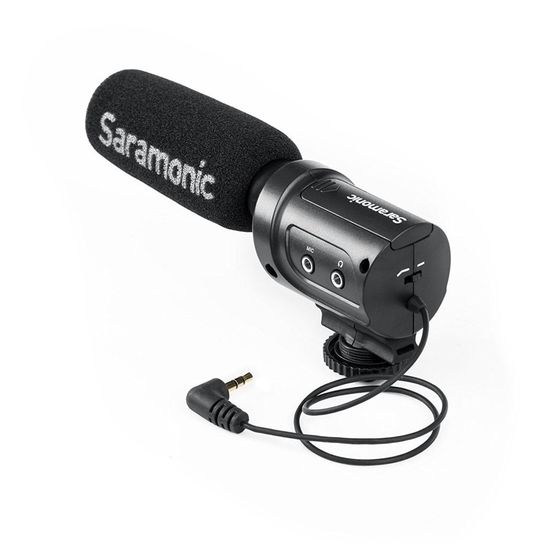 Microfone Condensador Mini Direcional Saramonic SR-M3 com entrada para fone