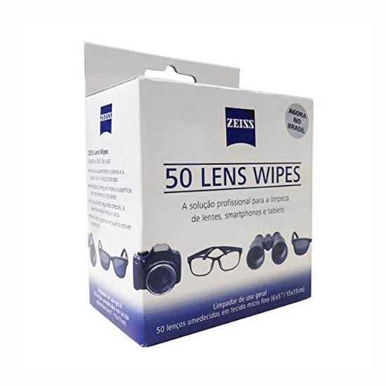 Lenço especial para limpeza Zeiss Lens Wipe - 50 lenços umedecidos Lenço especial para limpeza Zeiss Lens Wipe - 50 lenços umedecidos