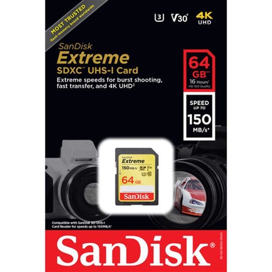 Cartão de Memoria Sd Sdxc Sandisk Extreme 64gb 150mb/s U3 Cartão de Memoria Sd Sdxc Sandisk Extreme 64gb 150mb/s U3