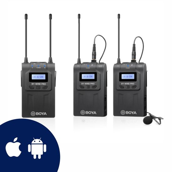 Microfone lapela duplo sem fio para smartphone Boya WM8 PRO K2 Microfone lapela duplo sem fio para smartphone Boya WM8 PRO K2
