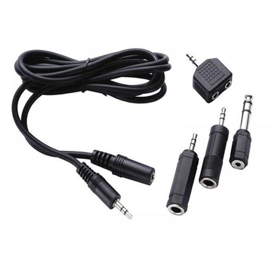 Kit de áudio 4 plugs adaptadores e extensão P2 de 1,8m Kit de áudio 4 plugs adaptadores e extensão P2 de 1,8m