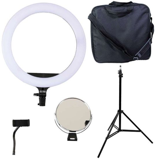 Iluminador Ring Light Equifoto RL12 com Espelho e Suporte Celular+Tripe Iluminador Ring Light Equifoto RL12 com Espelho e Suporte Celular+Tripe