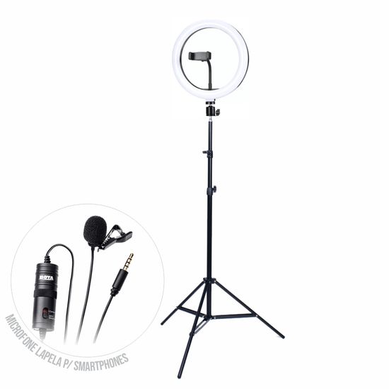 Kit Transmissão Ao Vivo Ring Light Exbom 30 Cm 16w + Tripé + Microfone Lapela Kit Transmissão Ao Vivo Ring Light Exbom 30 Cm 16w + Tripé + Microfone Lapela