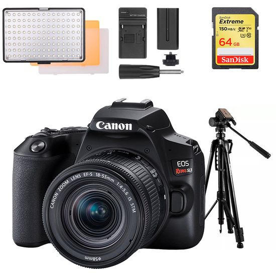 Combo Vídeo Canon SL3 + Iluminador LED + Tripé + Cartão 64gb Combo Vídeo Canon SL3 + Iluminador LED + Tripé + Cartão 64gb