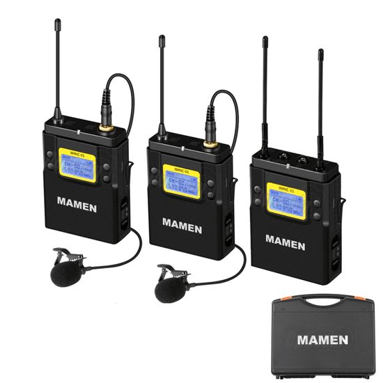 Microfone Lapela Duplo Sem Fio Profissional Mamen Wmic-01 Microfone Lapela Duplo Sem Fio Profissional Mamen Wmic-01