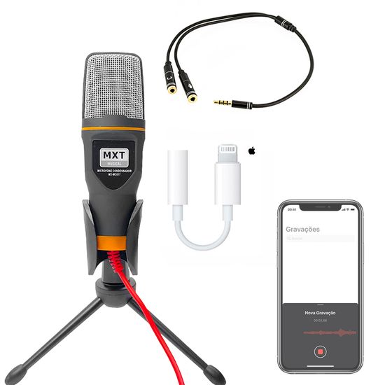 Kit Microfone Condensador De Mesa + Adaptador Para Iphone Kit Microfone Condensador De Mesa + Adaptador Para Iphone