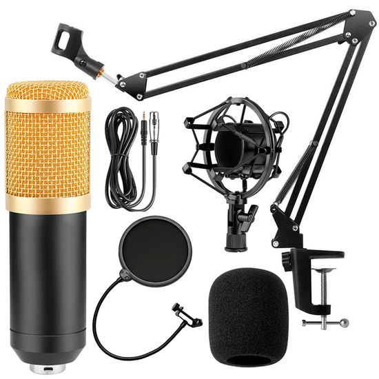 Kit Microfone Estúdio Profissional + Suporte Móvel + Pop Filter Kit Microfone Estúdio Profissional + Suporte Móvel + Pop Filter