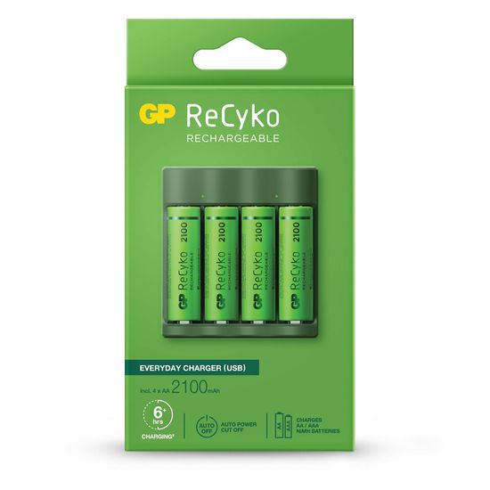 Carregador Usb Gp Recyko + 4 Pilhas Recarregáveis Aa 2100mah Carregador Usb Gp Recyko + 4 Pilhas Recarregáveis Aa 2100mah
