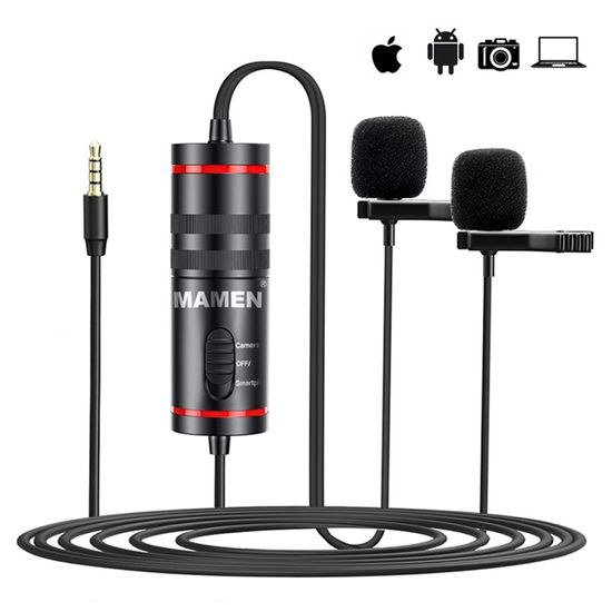 Microfone de Lapela Duplo Para Câmeras E Smartphones - Mamen Kmd1 Pro Microfone de Lapela Duplo Para Câmeras E Smartphones - Mamen Kmd1 Pro