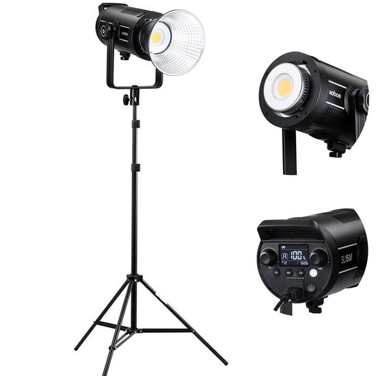 Iluminador LED Godox SL150II, Luz Contínua Fria 5600K, Potência 150W + Tripé Greika 2,4 Metros Iluminador LED Godox SL150II, Luz Contínua Fria 5600K, Potência 150W + Tripé Greika 2,4 Metros