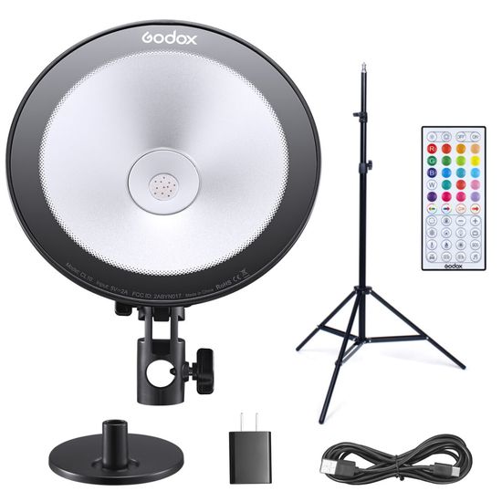 Iluminador Led Godox Rgb Com Efeitos De Luz Cl10 + Tripé 2m Iluminador Led Godox Rgb Com Efeitos De Luz Cl10 + Tripé 2m