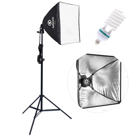 Softbox Greika 40x40 Cm Luz Continua + Lâmpada 110v+ Tripé 2m Softbox Greika 40x40 Cm Luz Continua + Lâmpada 110v+ Tripé 2m