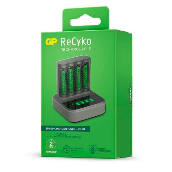 Carregador Led Gp Recyko + 4 Pilhas Recarregáveis AAA 950mah Carregador Led Gp Recyko + 4 Pilhas Recarregáveis AAA 950mah