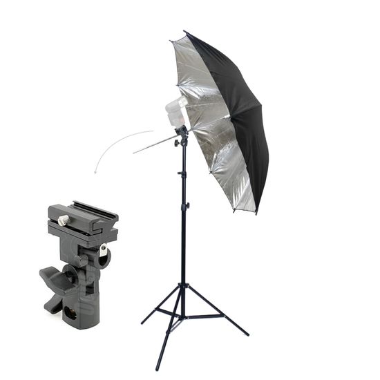 Kit Greika Suporte Para Flash + Sombrinha Prata + Tripé 2m Kit Greika Suporte Para Flash + Sombrinha Prata + Tripé 2m