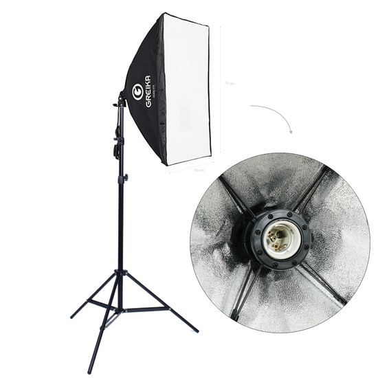 Softbox Para Lâmpada E27 Greika 50x70 Cm + Tripé 2 Metros Softbox Para Lâmpada E27 Greika 50x70 Cm + Tripé 2 Metros