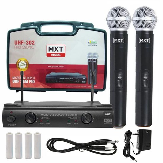 Kit 2 Microfones De Mão Sem Fio Duplo Profissional Mxt Uhf-302 50m 687.3 - 694mhz