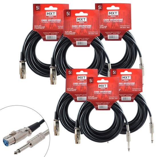 Kit 6 Cabos Xlr/p10 Mono 5 Metros Para Violão E Microfone - Mxt Kit 6 Cabos Xlr/p10 Mono 5 Metros Para Violão E Microfone - Mxt
