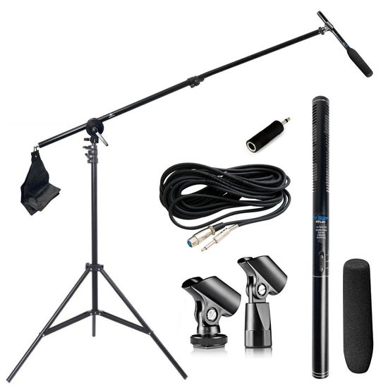 Kit Microfone Shotgun Direcional Le Son Htl 81 Cabo P10 + Suporte Tripé Girafa Boom Kit Microfone Shotgun Direcional Le Son Htl 81 Cabo P10 + Suporte Tripé Girafa Boom