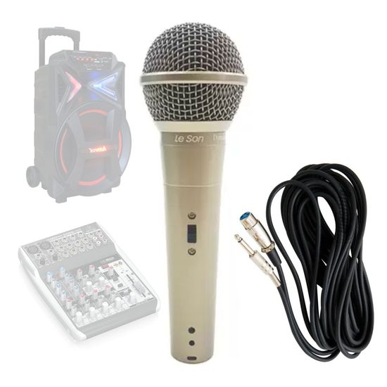 Microfone Dinâmico De Mão Cardióide Le Son Ls58 Champanhe + Cabo P10 5 Metros Microfone Dinâmico De Mão Cardióide Le Son Ls58 Champanhe + Cabo P10 5 Metros