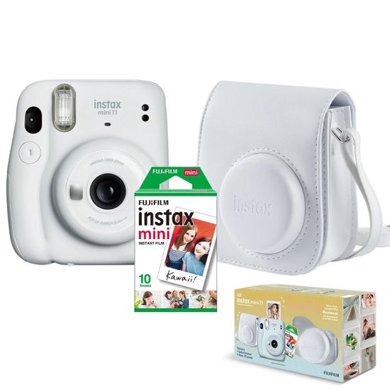 Kit Câmera Fujifilm Instax Mini 11 Branca + Pack 10 Filmes + Bolsa Branca