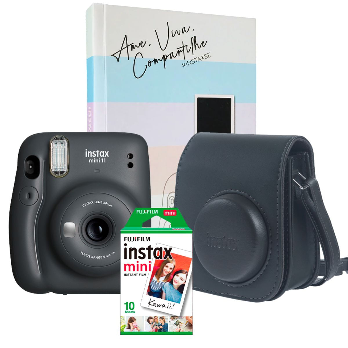 Combo Câmera Fujifilm Instax Mini 11 Azul + 10 Fotos + Bolsa +