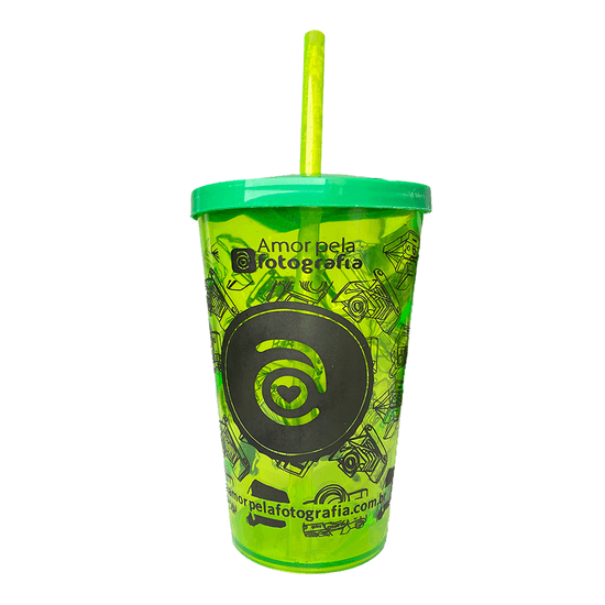 Copo Verde Com Tampa E Canudo Da Amor Pela Fotogaria 500ml
