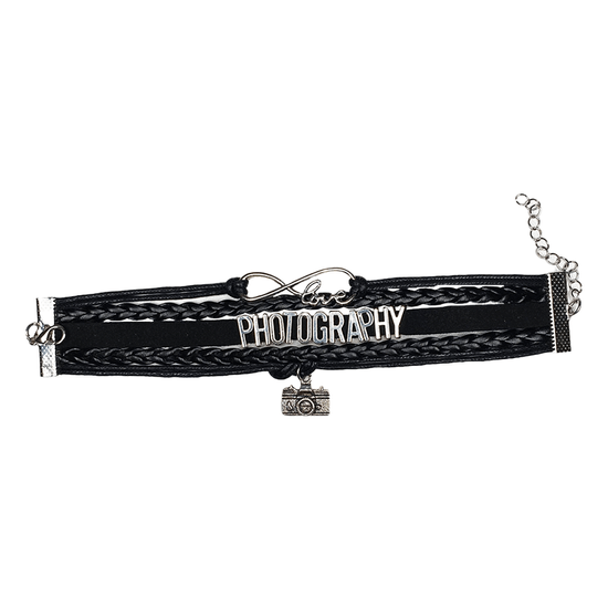Pulseira Photography Em Couro Sintético Preto