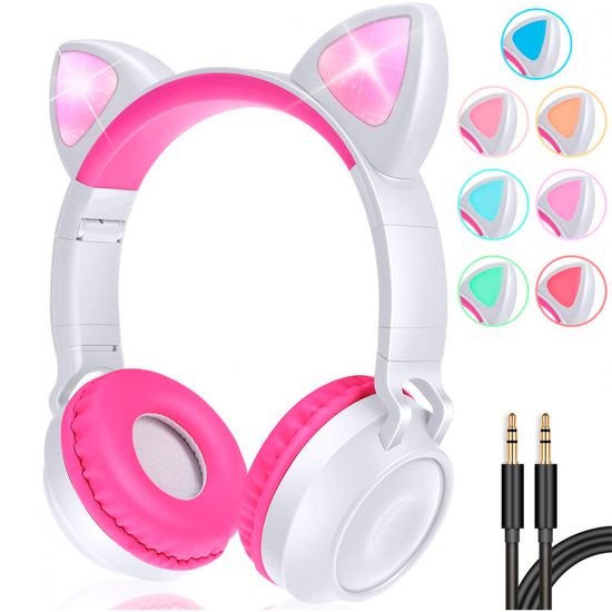 Fone Headfone De Gatinho Bluetooth Com Led Colorido - Branco Fone Headfone De Gatinho Bluetooth Com Led Colorido - Branco