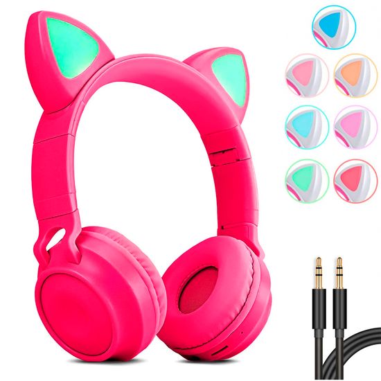 Fone Headfone De Gatinho Bluetooth Com Led Colorido - Rosa Fone Headfone De Gatinho Bluetooth Com Led Colorido - Rosa