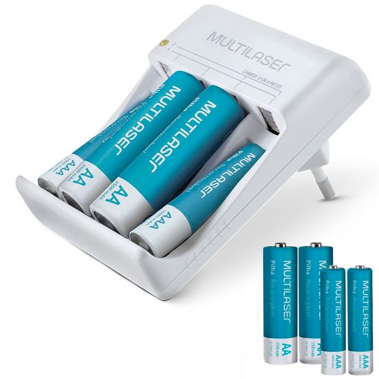 Kit Carregador De Pilhas + 8 (aa/aaa) Pilhas Recarregáveis 2500mah - Multilaser Cb093 Kit Carregador De Pilhas + 8 (aa/aaa) Pilhas Recarregáveis 2500mah - Multilaser Cb093