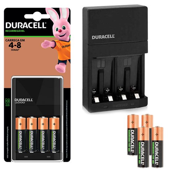 Kit Carregador De Pilhas Aa/aaa Duracell + 4 Pilhas Aa Recarregáveis De 2500 Mah Kit Carregador De Pilhas Aa/aaa Duracell + 4 Pilhas Aa Recarregáveis De 2500 Mah