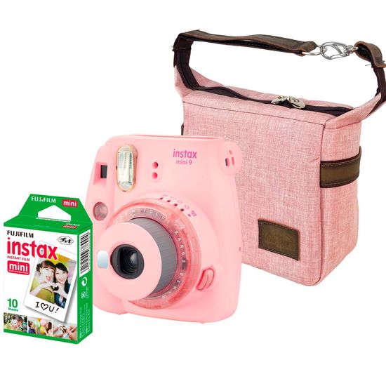 Kit Câmera Instantânea Instax Mini 9 Rosa Chiclé + Bolsa + Fotos Kit Câmera Instantânea Instax Mini 9 Rosa Chiclé + Bolsa + Fotos