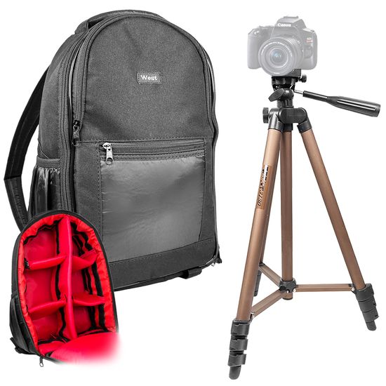 Mochila Preta Para Fotógrafo Profissional Dslr + Tripé Greika Universal 1,25m Mochila Preta Para Fotógrafo Profissional Dslr + Tripé Greika Universal 1,25m
