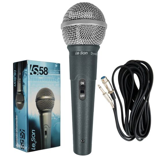 Microfone De Mão Cardióide Metal Le Son Ls58 Cabo 5 Metros P10 Microfone De Mão Cardióide Metal Le Son Ls58 Cabo 5 Metros P10
