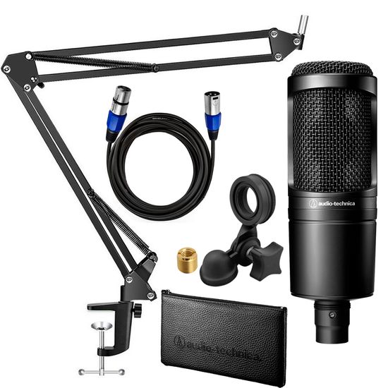 Microfone Condensador Audio-technica At2020 + Pedestal Articulável De Mesa Microfone Condensador Audio-technica At2020 + Pedestal Articulável De Mesa