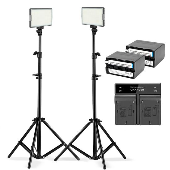 Kit De Iluminação Led 60w Equifoto Completo + Tripés De 1,80 Metro + Baterias E Carregador Kit De Iluminação Led 60w Equifoto Completo + Tripés De 1,80 Metro + Baterias E Carregador