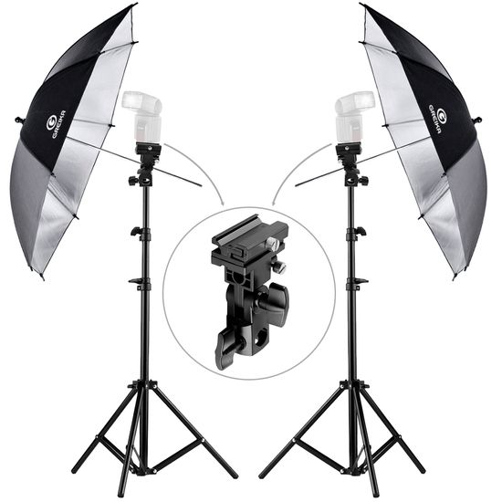 Kit Duplo Sombrinha Rebatedora Preta/prata Greika 101cm + Tripés De Iluminação 2 Metros Kit Duplo Sombrinha Rebatedora Preta/prata Greika 101cm + Tripés De Iluminação 2 Metros