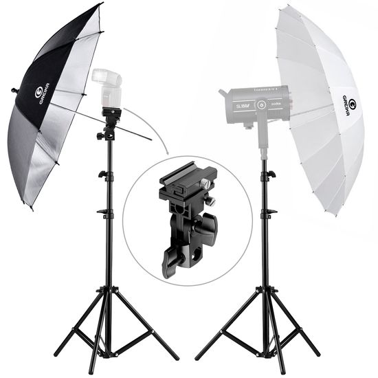 Kit Duplo Sombrinha Rebatedora Para Flash + Difusora Branca - Greika 101 Cm Kit Duplo Sombrinha Rebatedora Para Flash + Difusora Branca - Greika 101 Cm