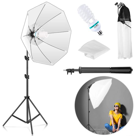 Kit Iluminação Contínua Softbox Octagonal 70cm + Lâmpada 85w + Tripé 2 Metros Greika 220v Kit Iluminação Contínua Softbox Octagonal 70cm + Lâmpada 85w + Tripé 2 Metros Greika 220v