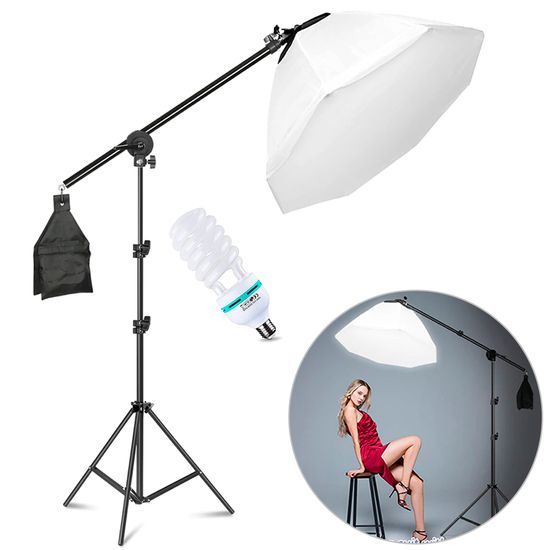 Kit Iluminação Contínua Softbox 70cm Greika Com Braço Girafa + Lâmpada 85w + Tripé 2m 110V Kit Iluminação Contínua Softbox 70cm Greika Com Braço Girafa + Lâmpada 85w + Tripé 2m 110V
